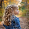 Curious Child in Autumn Forest: Captivating Portrait of a Young Girl with Long Hair in Nature