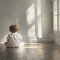 Serene Baby in Sunlit Room: Innocence and Tranquility