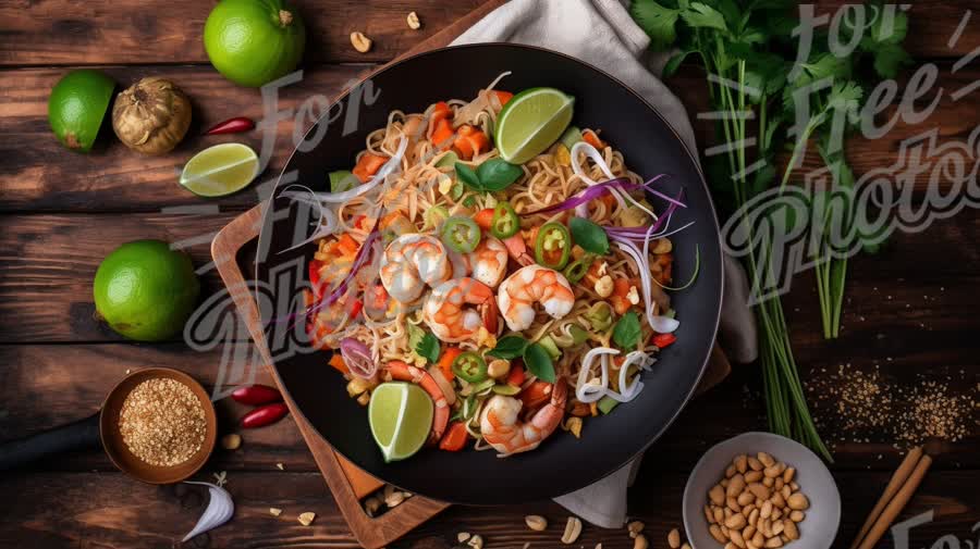 Delicious Shrimp Noodle Bowl with Fresh Vegetables and Lime - Asian Cuisine Inspiration