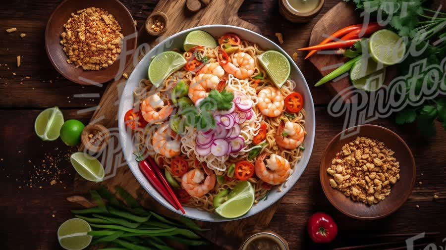 Delicious Shrimp Noodle Salad with Fresh Vegetables and Lime - Gourmet Asian Cuisine