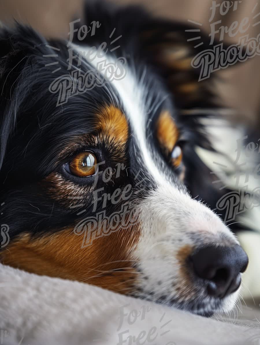 Close-Up of a Relaxed Australian Shepherd Dog with Expressive Eyes