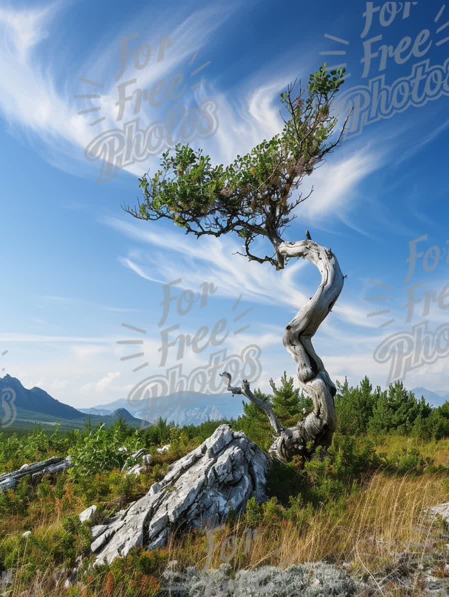 Twisted Tree Against a Dramatic Sky: Nature's Resilience and Beauty