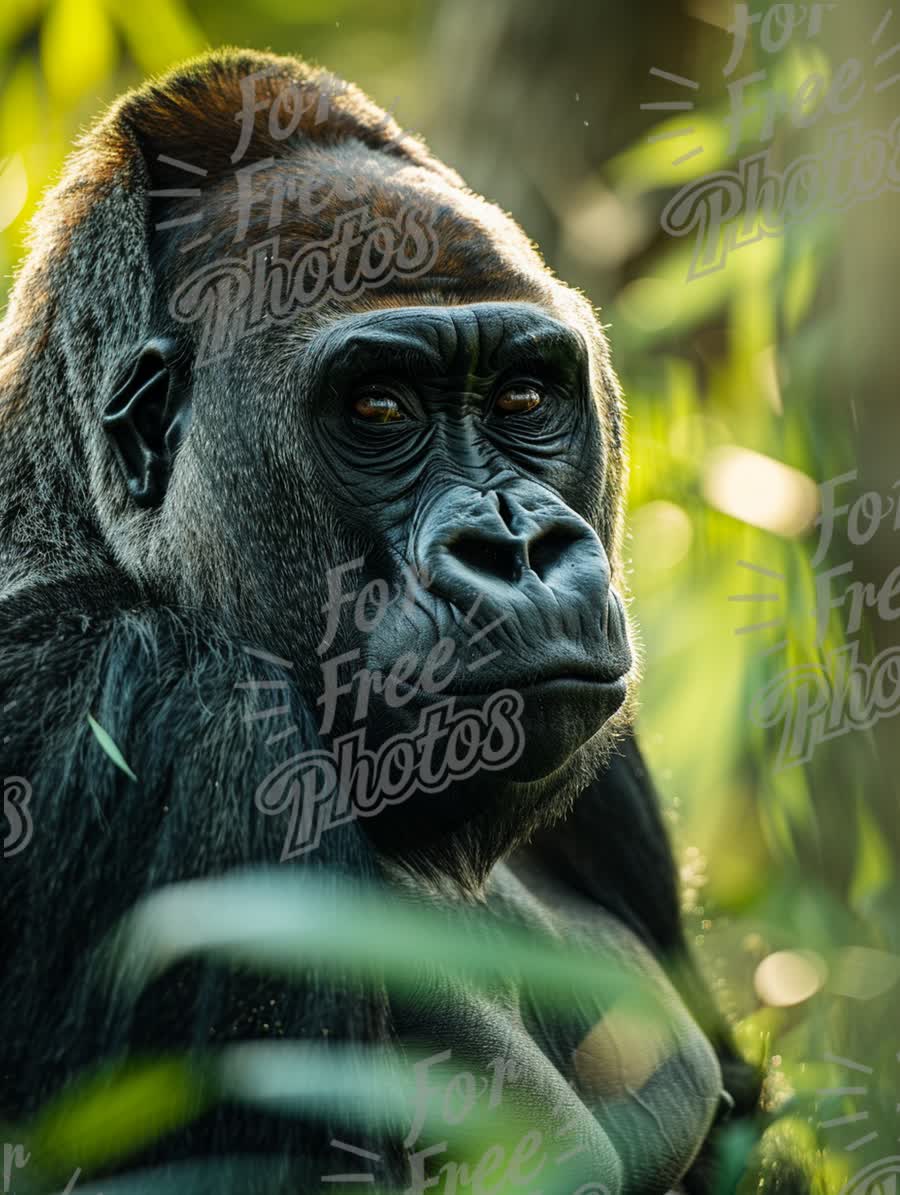 Majestic Gorilla Portrait in Lush Green Habitat