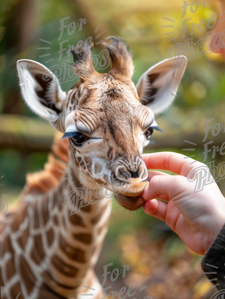 Close-Up Interaction with a Baby Giraffe in a Natural Setting