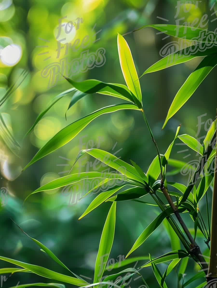 Serene Bamboo Leaves in Lush Green Forest Background