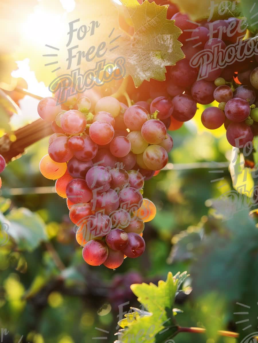 Sunlit Grapes in Vineyard: Fresh Harvest and Nature's Bounty