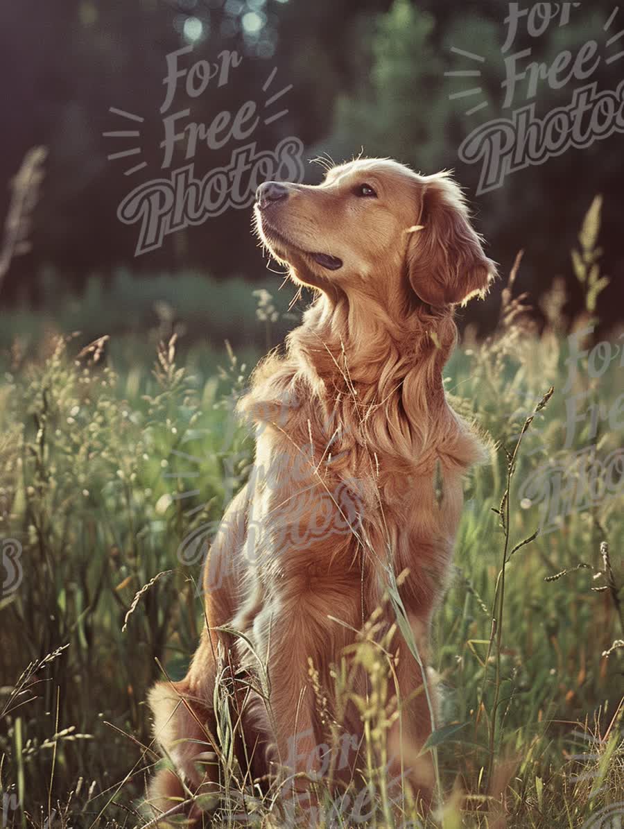 Majestic Golden Retriever in Sunlit Meadow - Nature, Pets, and Outdoor Adventure