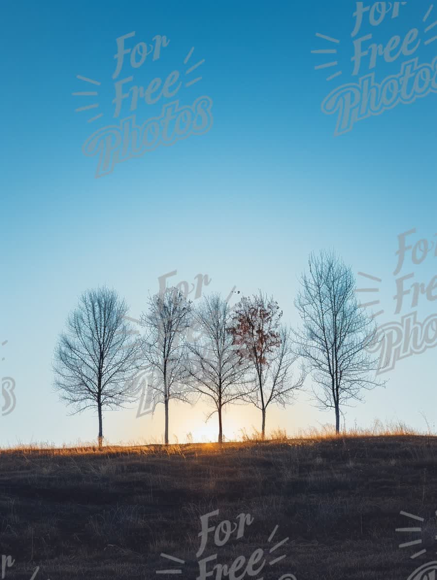 Silhouette of Trees at Sunset Against Clear Blue Sky