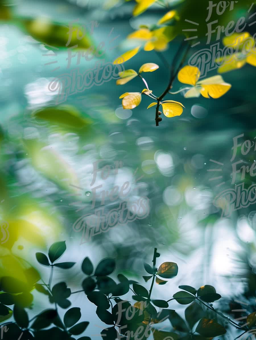 Tranquil Nature Reflections: Lush Green Leaves Over Water