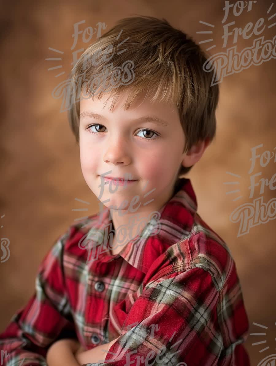 Confident Young Boy in Flannel Shirt Portrait