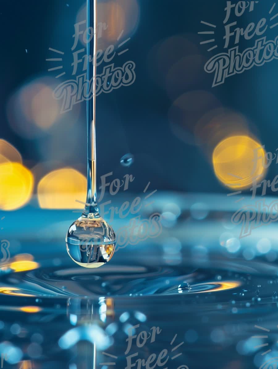 Close-Up of Water Droplet Creating Ripples with Bokeh Background