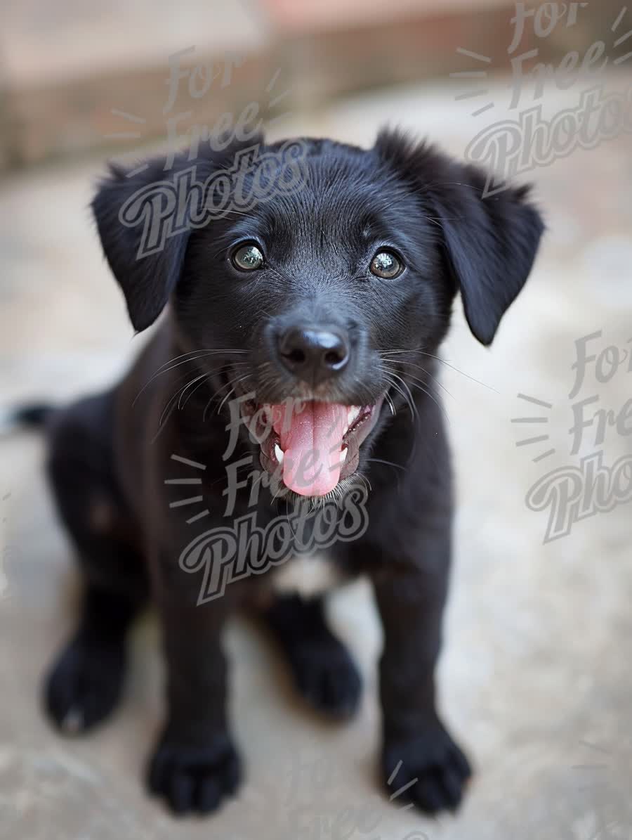 Happy Black Puppy with Playful Expression - Adorable Pet Portrait