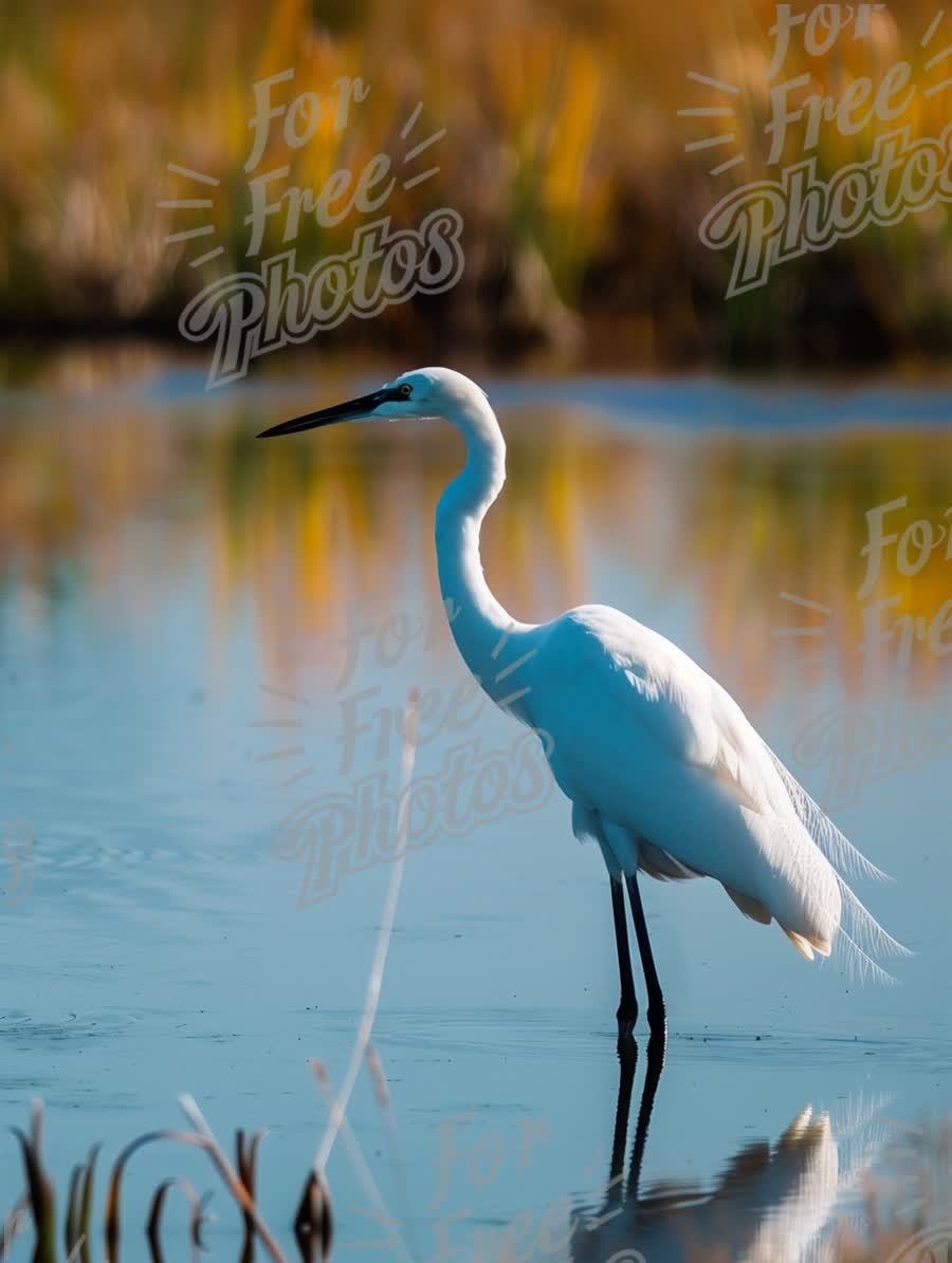 Elegant Great Egret in Serene Wetland Reflection