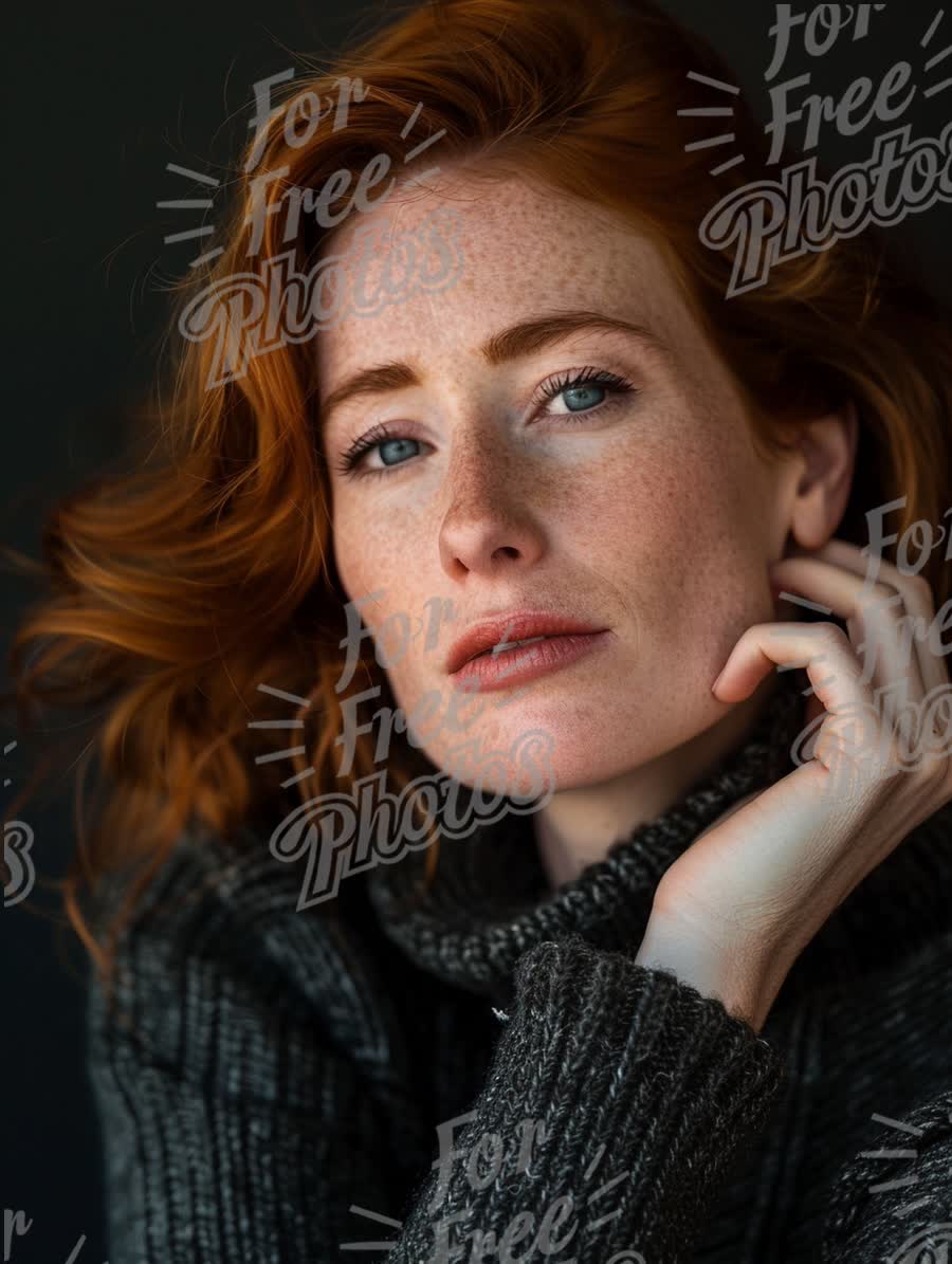 Elegant Portrait of a Freckled Redhead in Cozy Sweater