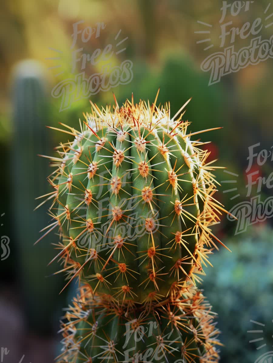 Close-Up of Vibrant Cactus with Spines in Desert Landscape