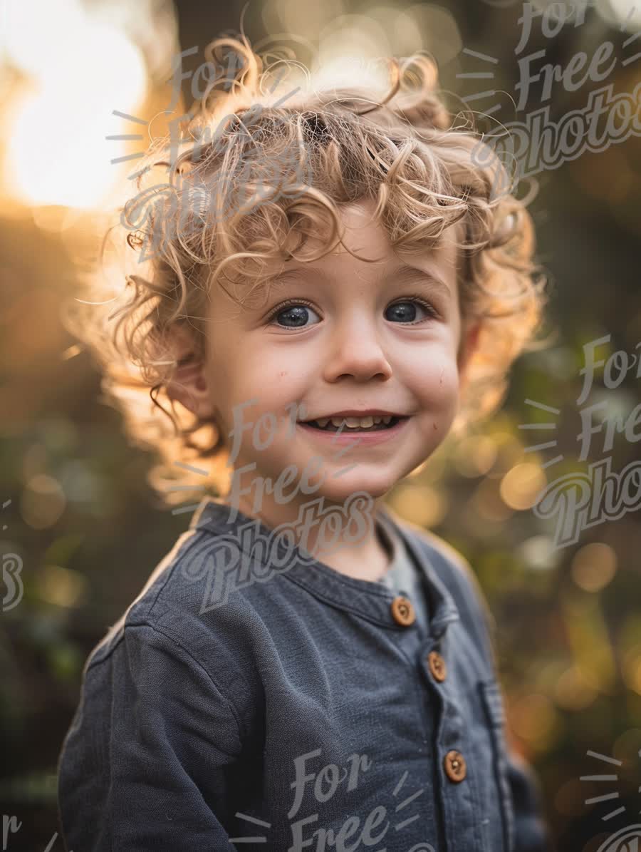 Joyful Child with Curly Hair in Nature at Sunset - Happy Childhood Moments