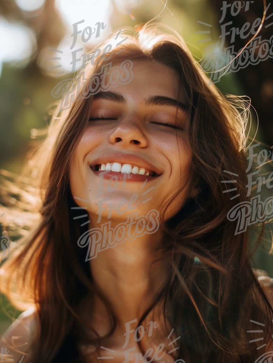 Joyful Woman Smiling in Nature - Happiness, Beauty, and Serenity