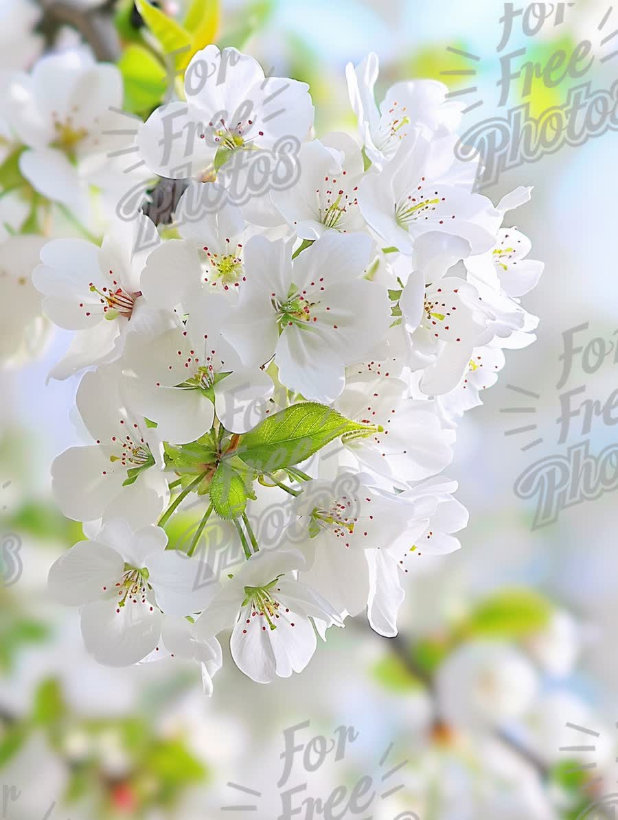 Delicate White Cherry Blossom Flowers in Springtime Bloom