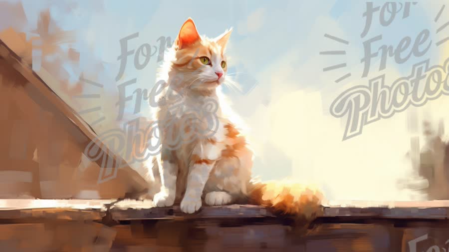 Majestic Orange Cat Sitting on a Rooftop Against a Bright Sky