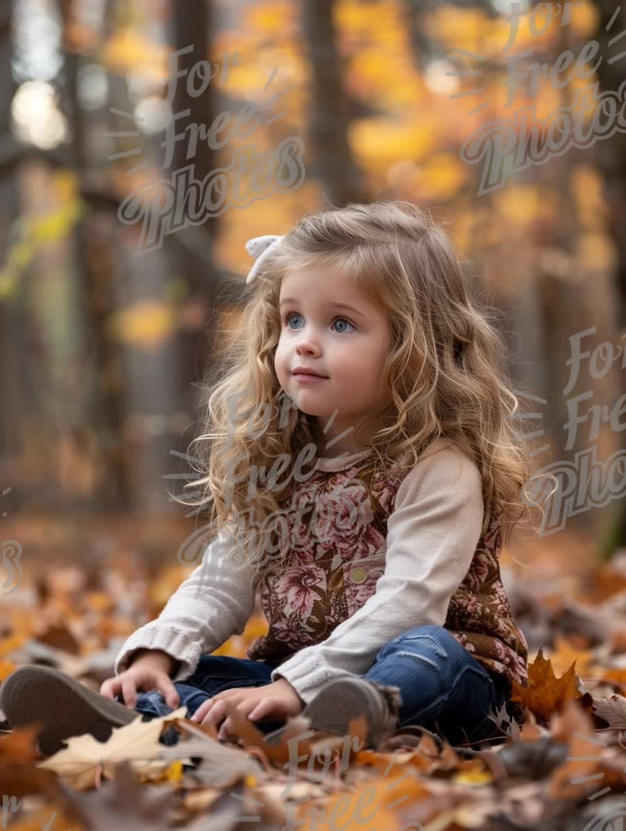 Charming Autumn Portrait of a Young Girl in a Leafy Forest