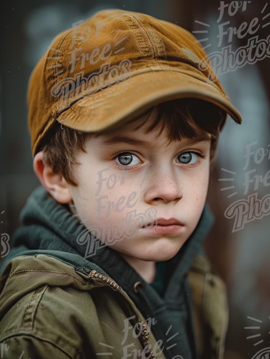 Thoughtful Young Boy in Casual Outdoor Attire with Cap