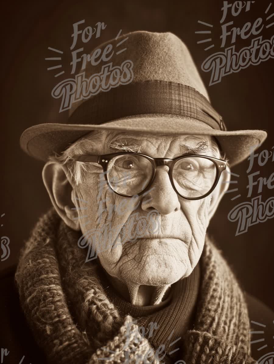 Wise Elderly Man in Vintage Hat and Scarf - Portrait of Wisdom and Experience