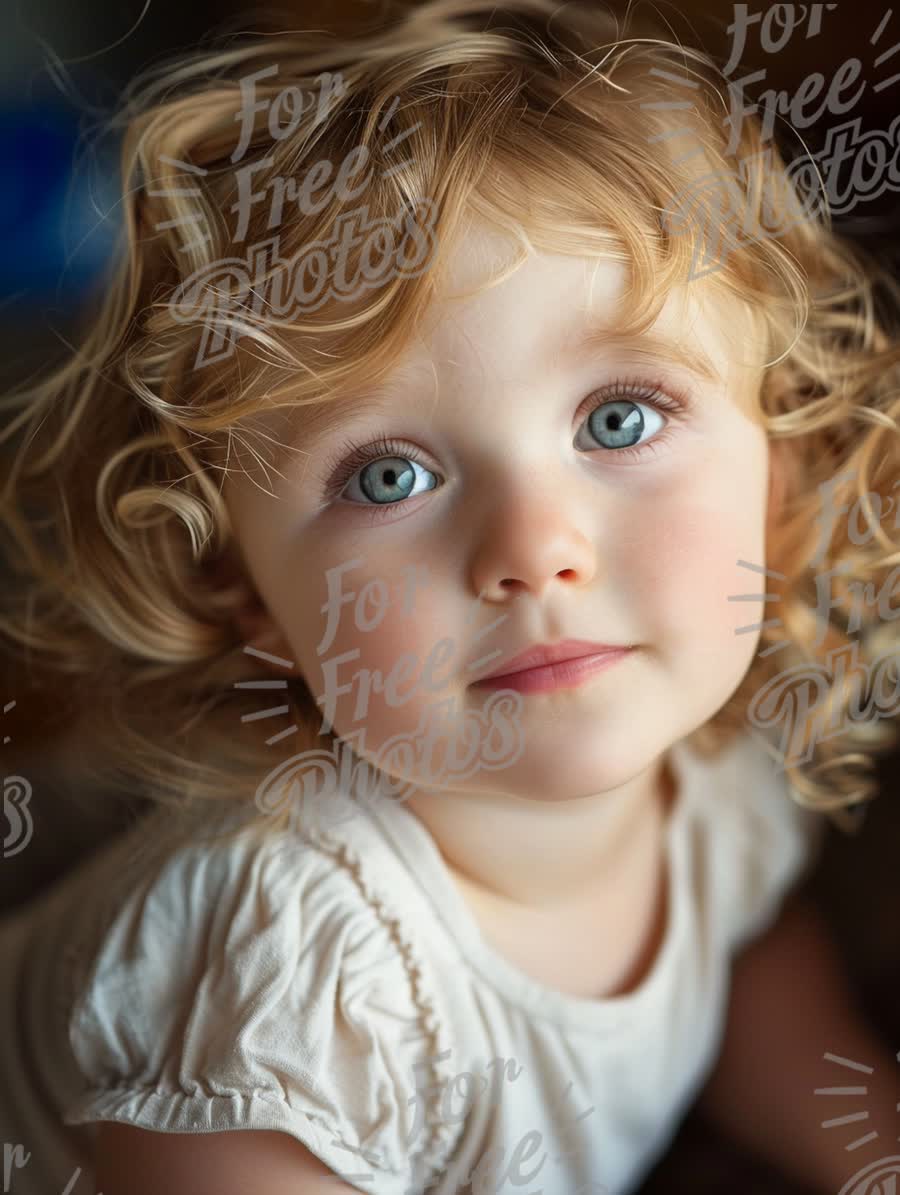 Adorable Child Portrait with Curly Hair and Bright Blue Eyes