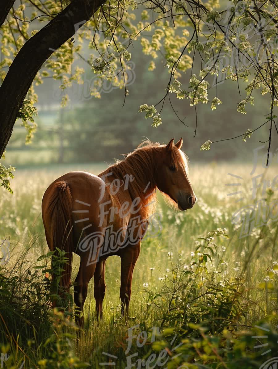 Majestic Horse in Serene Meadow at Sunrise