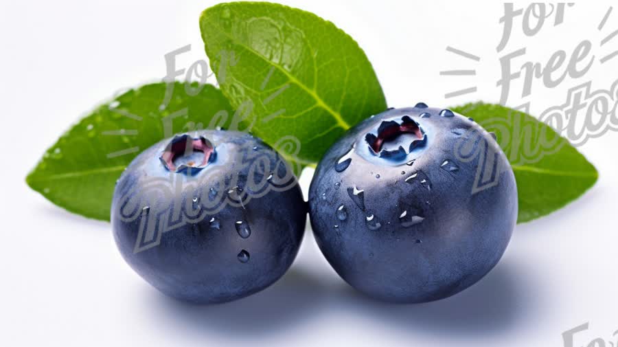 Fresh Blueberries with Water Droplets and Green Leaves - Healthy Food Concept