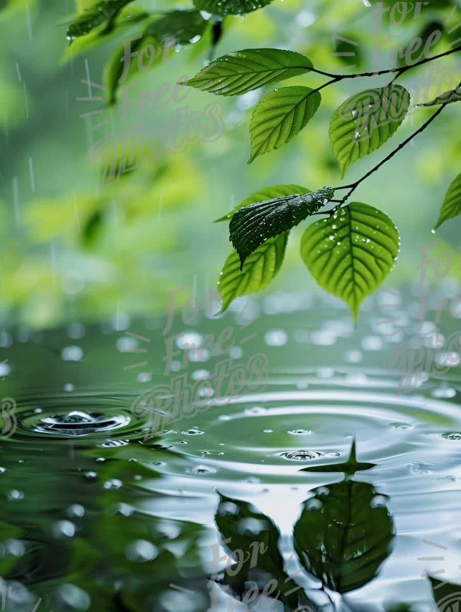 Refreshing Rainfall on Lush Green Leaves: Nature's Serenity and Tranquility