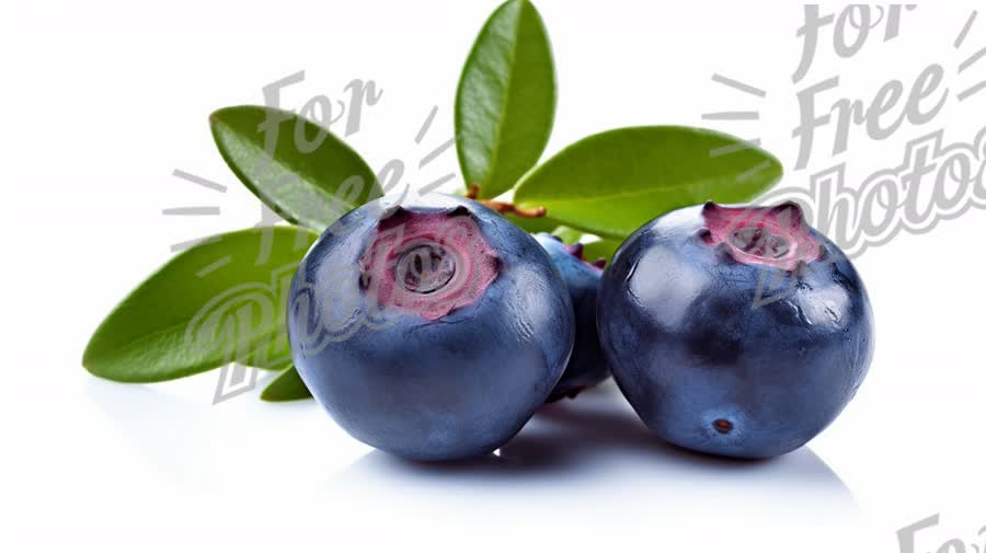 Fresh Blueberries with Green Leaves on White Background - Healthy Eating and Nutrition Concept