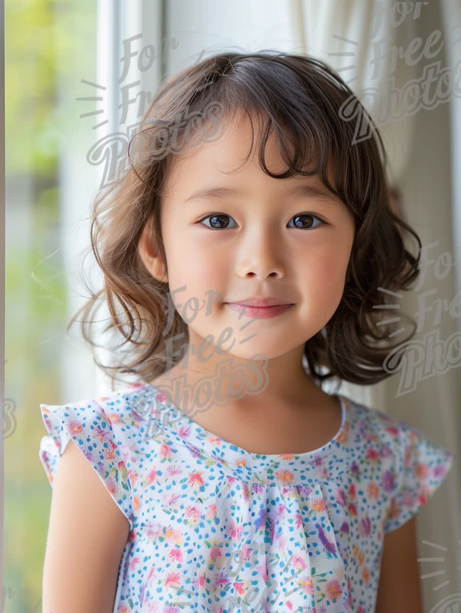 Charming Young Girl with Curly Hair in Bright Natural Light