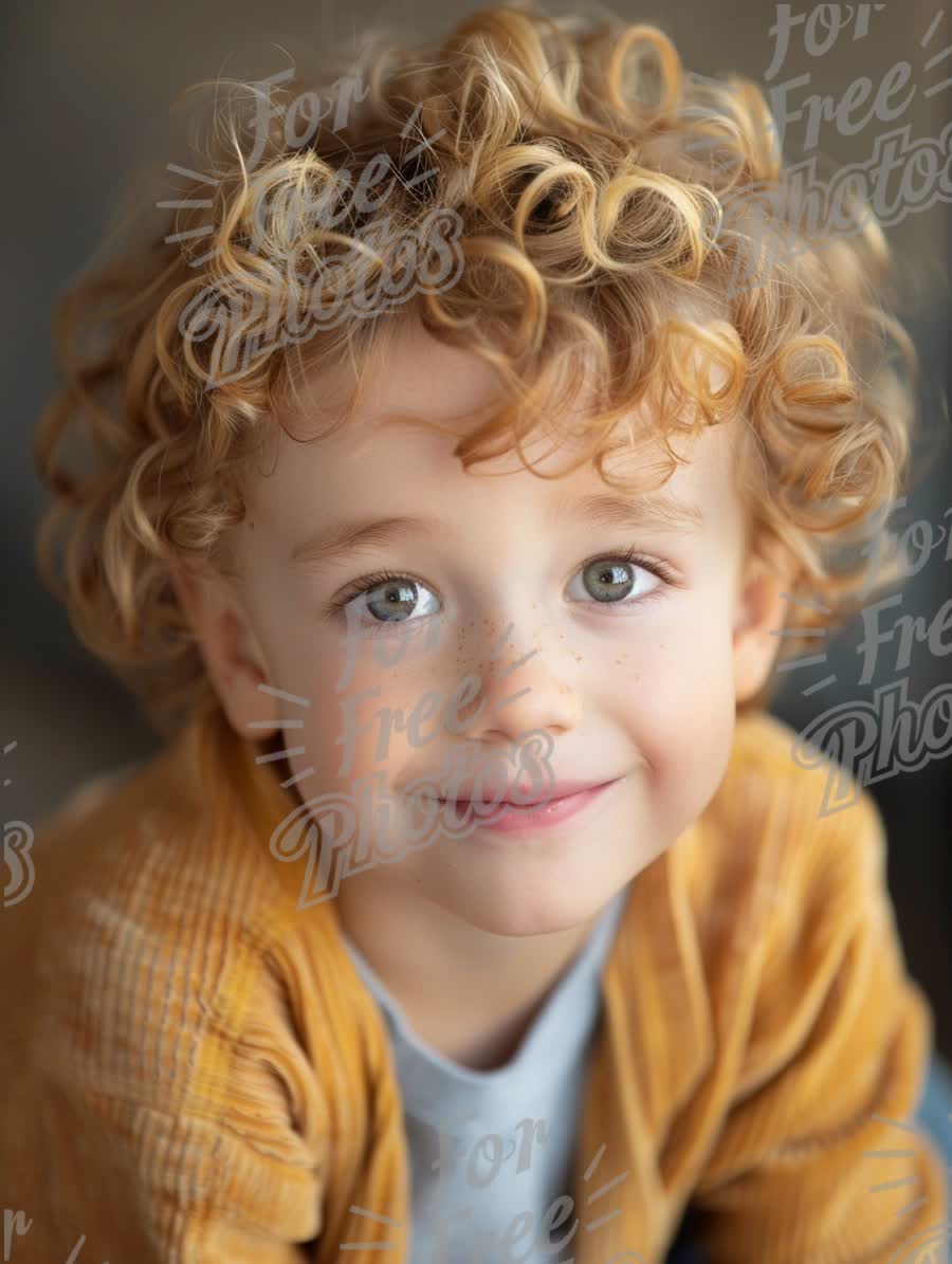 Charming Young Boy with Curly Hair and Bright Smile - Childhood Joy and Innocence