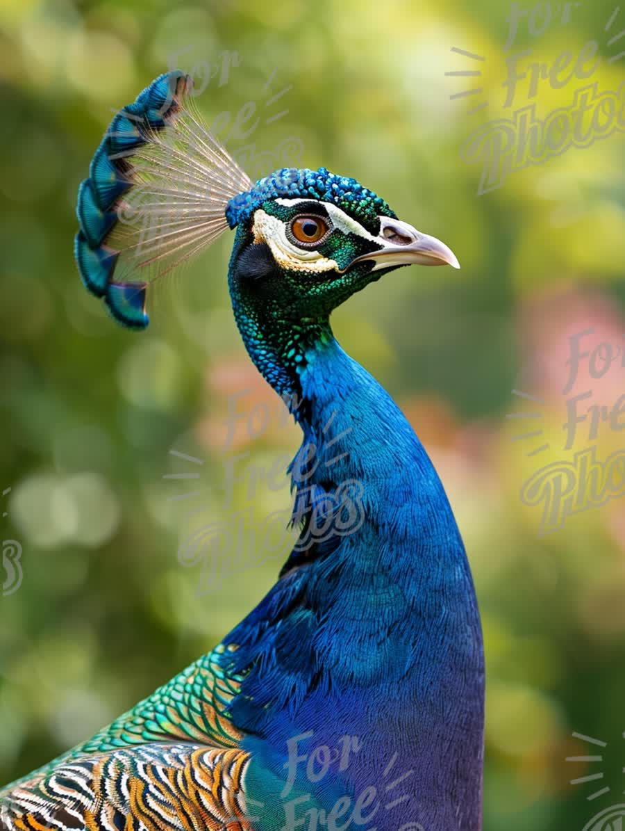 Vibrant Peacock Portrait with Lush Green Background