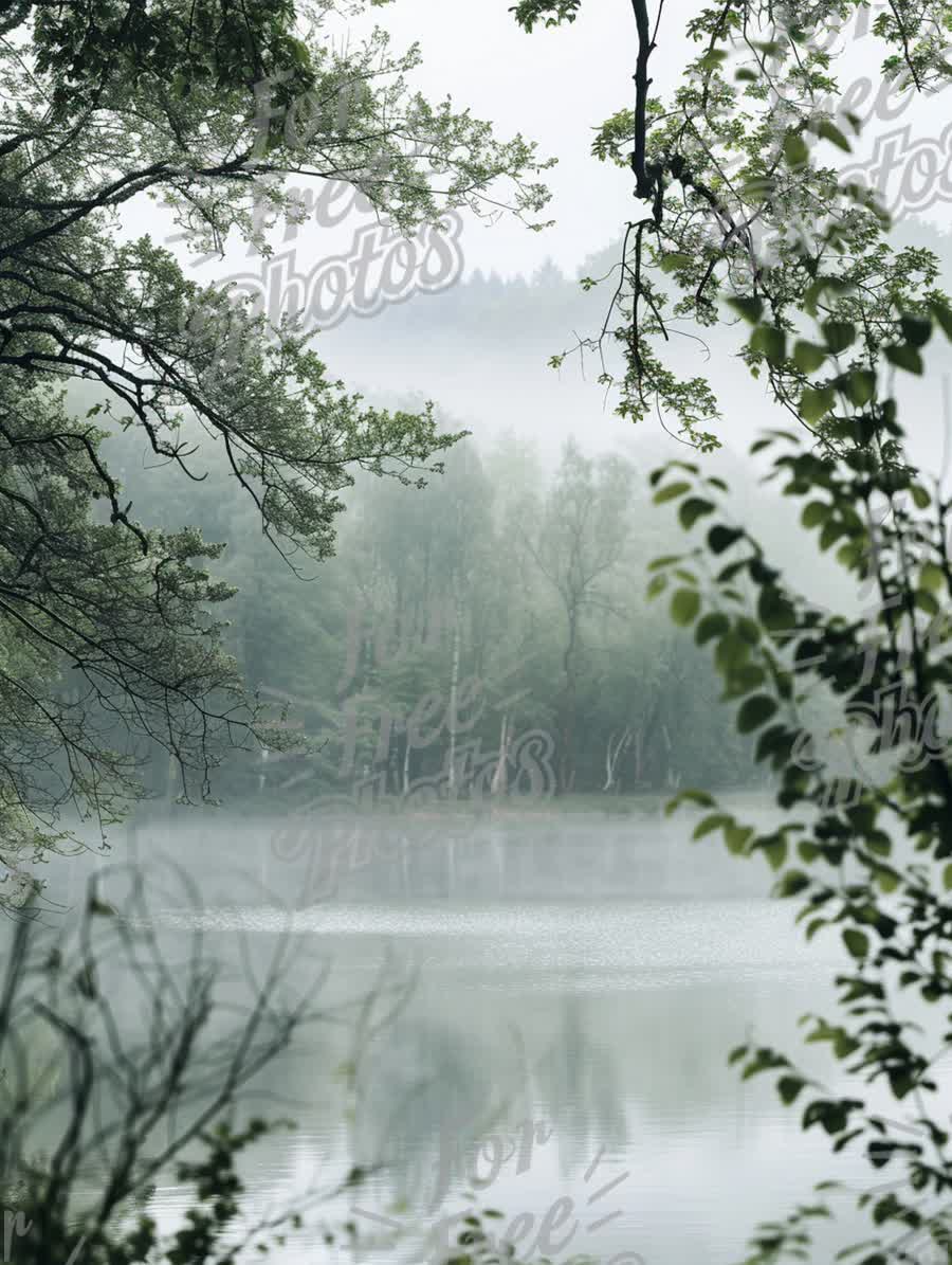 Serene Misty Lake Surrounded by Lush Greenery