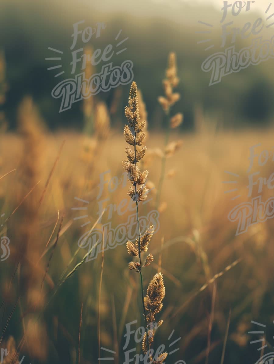 Golden Field of Grass at Sunset - Serene Nature Landscape