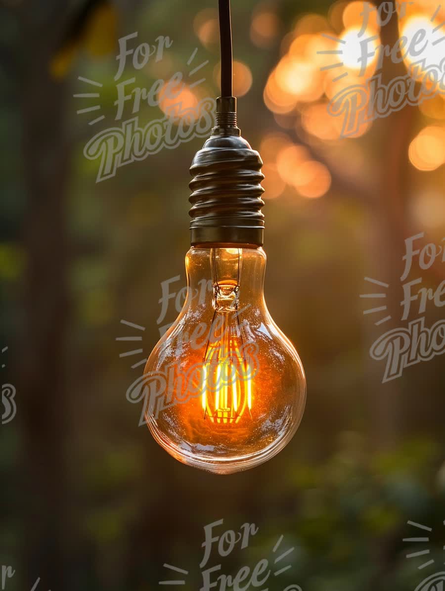 Vintage Edison Bulb Illuminating Nature at Sunset - Warm Glow Lighting