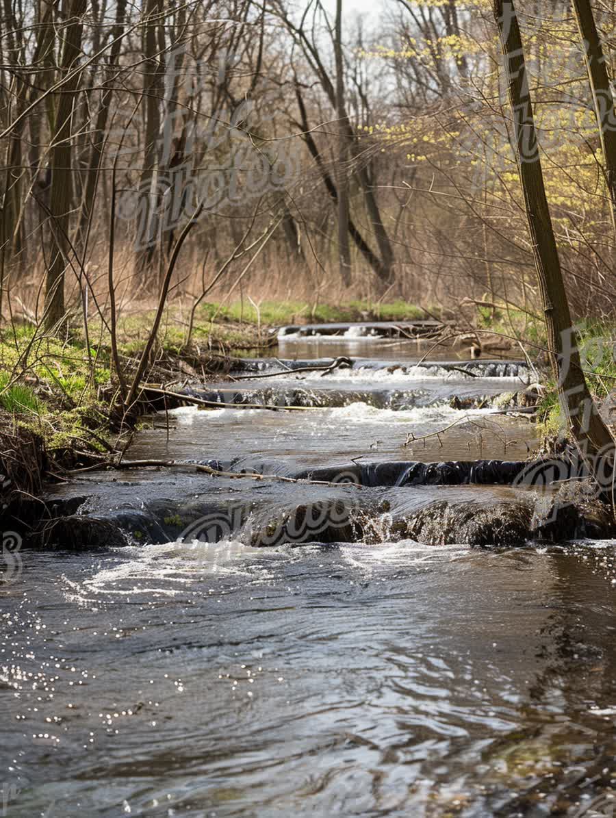 Tranquil Stream Flowing Through Lush Forest Landscape