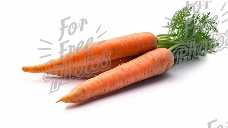 Fresh Organic Carrots with Green Tops on White Background