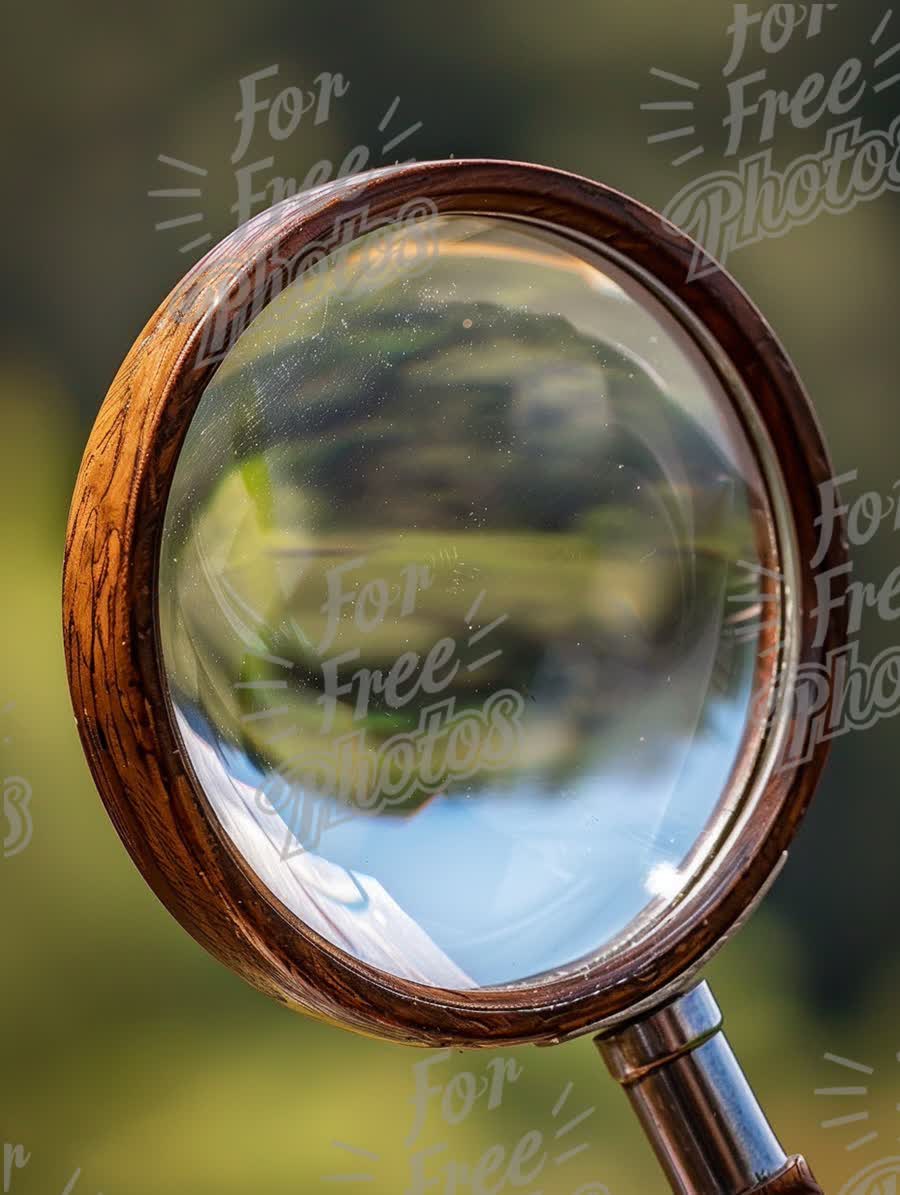 Vintage Magnifying Glass with Nature Reflection - Exploration and Curiosity Concept