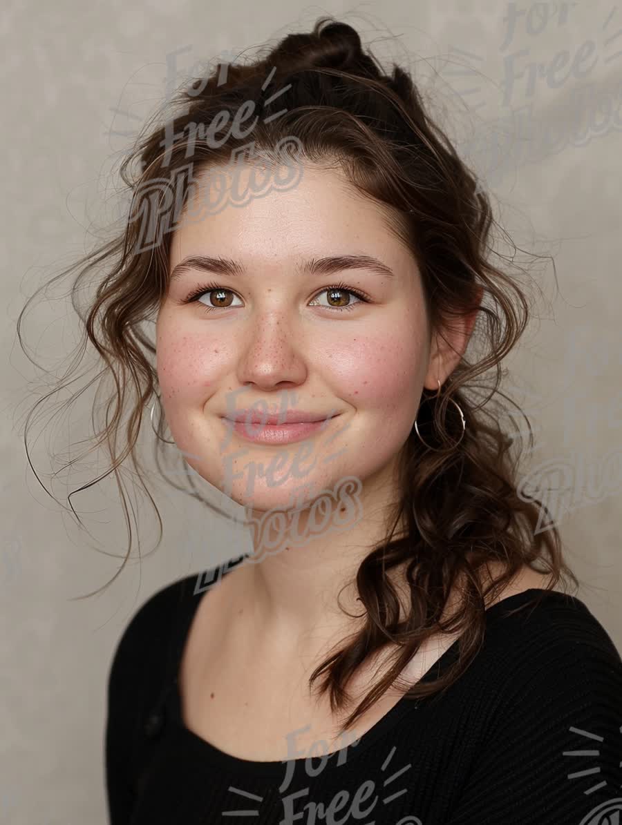 Natural Beauty Portrait of Young Woman with Soft Smile and Casual Style