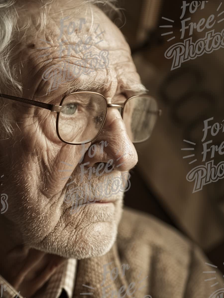 Reflective Elderly Man with Glasses: Wisdom and Experience