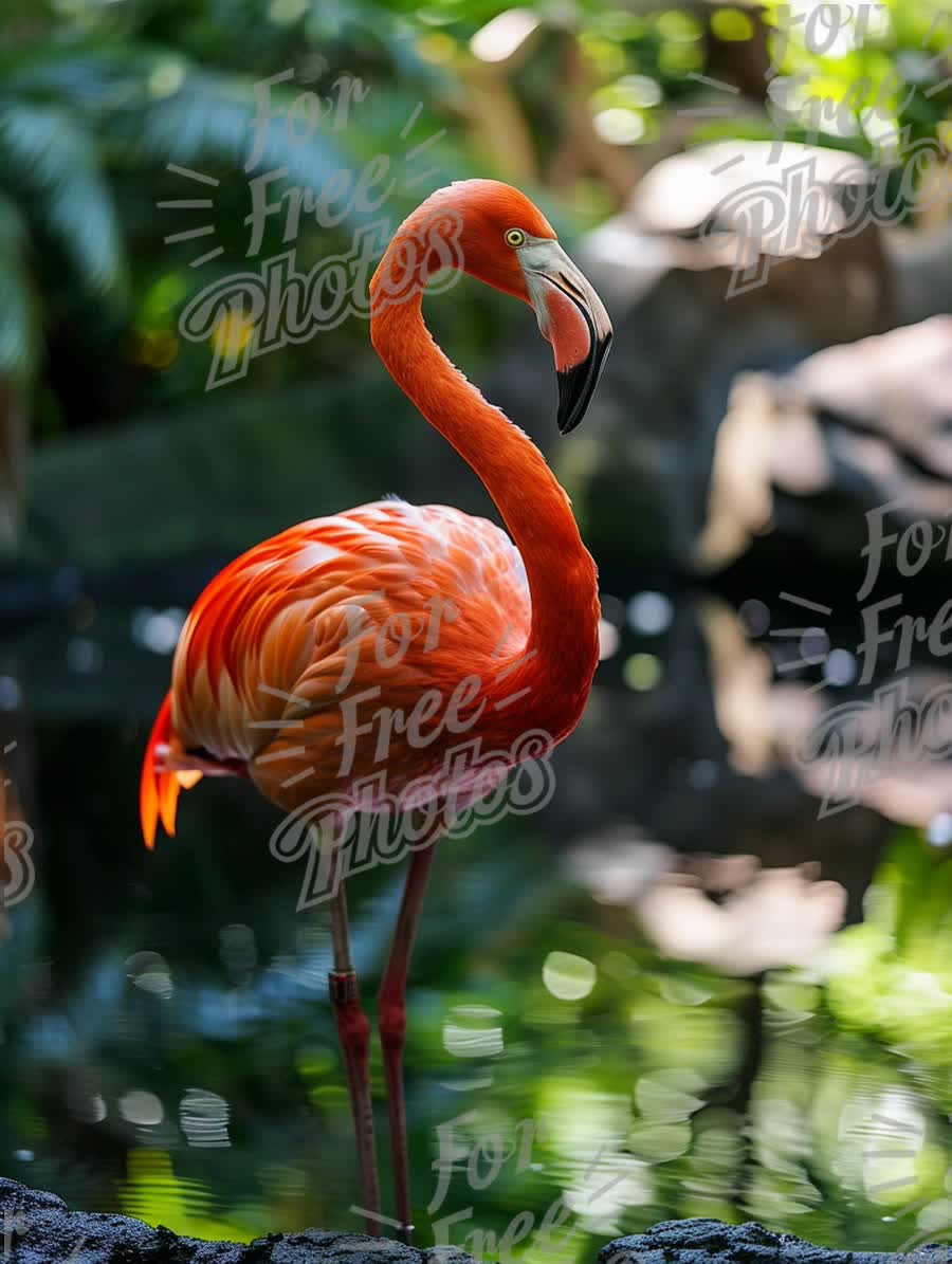 Vibrant Flamingo Standing Gracefully by Tranquil Water