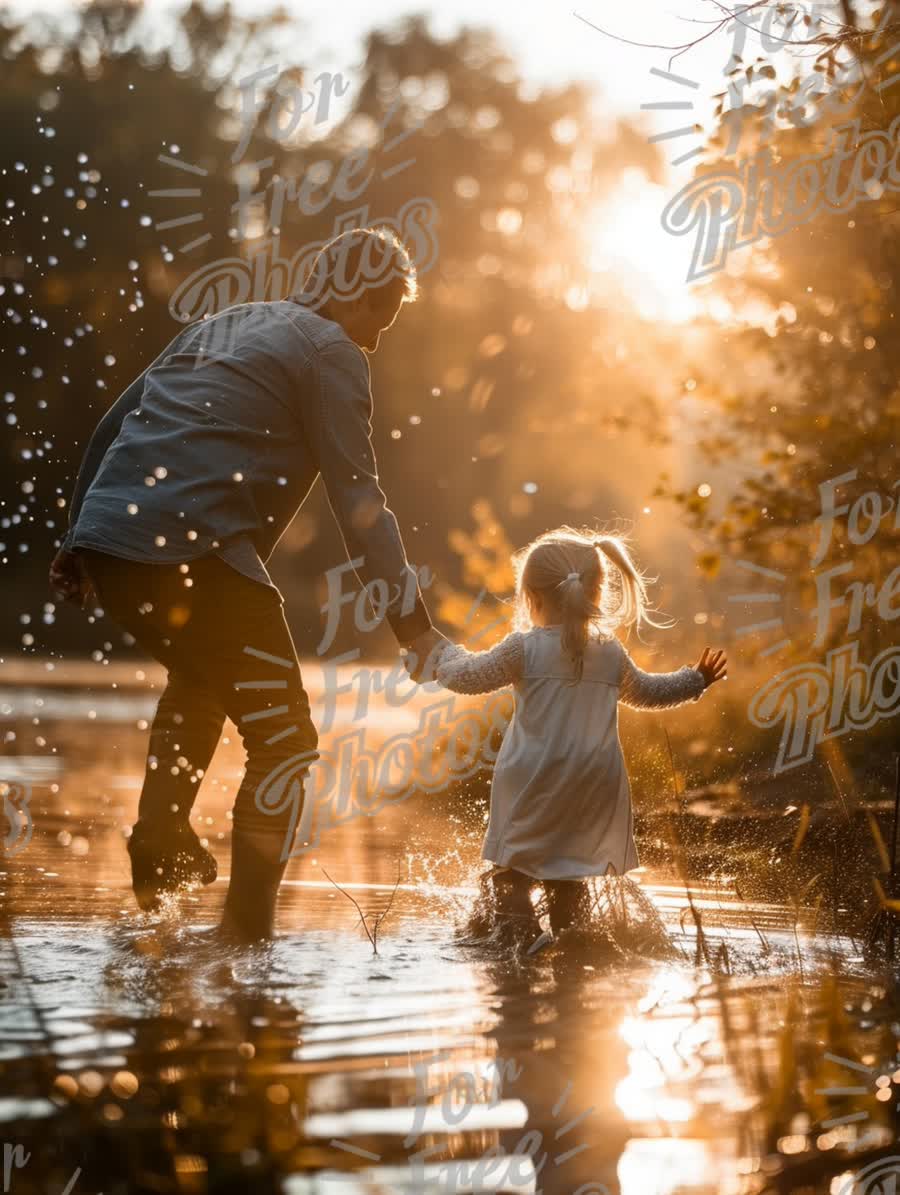 Joyful Father-Daughter Moments: Playing in Nature at Sunset