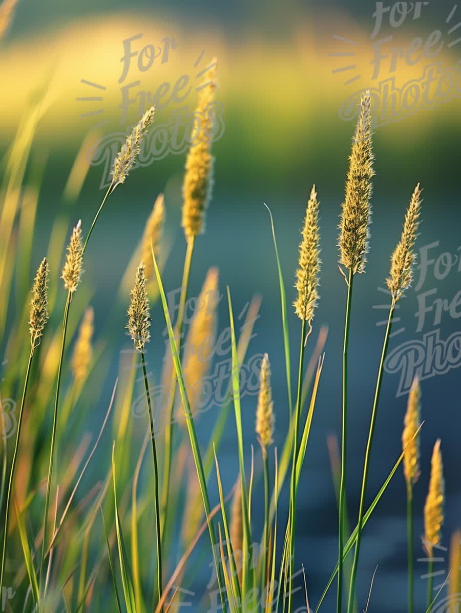 Golden Grass Blades at Sunset: Tranquil Nature Background