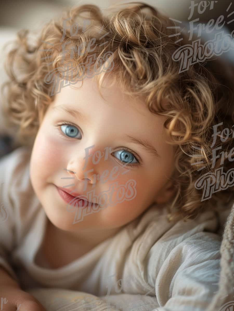 Adorable Child with Curly Hair and Bright Blue Eyes, Capturing Innocence and Joy