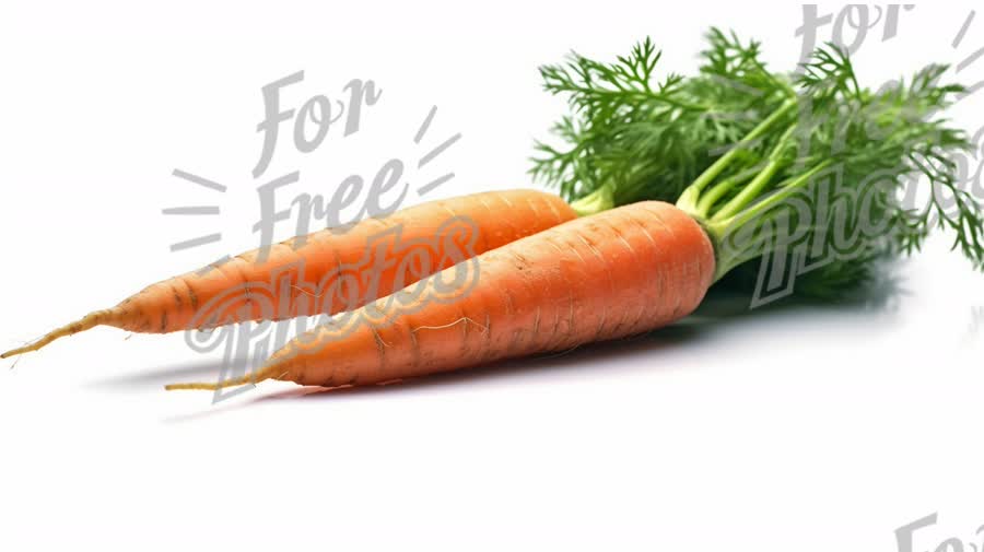 Fresh Organic Carrots with Green Tops on White Background