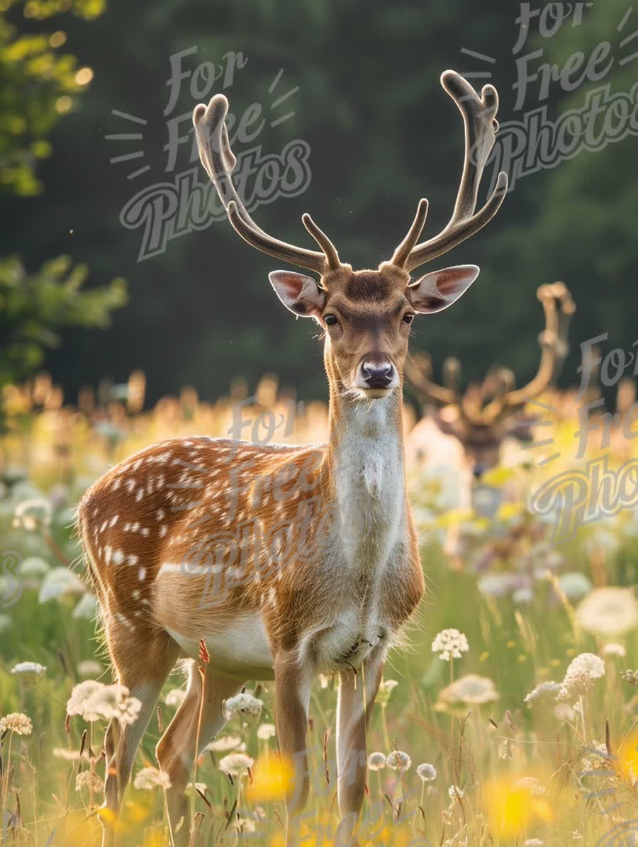 Majestic Fallow Deer in Sunlit Meadow: Nature's Serenity and Wildlife Beauty