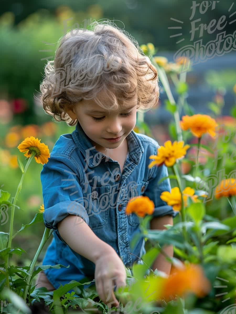 Joyful Child Exploring a Colorful Flower Garden