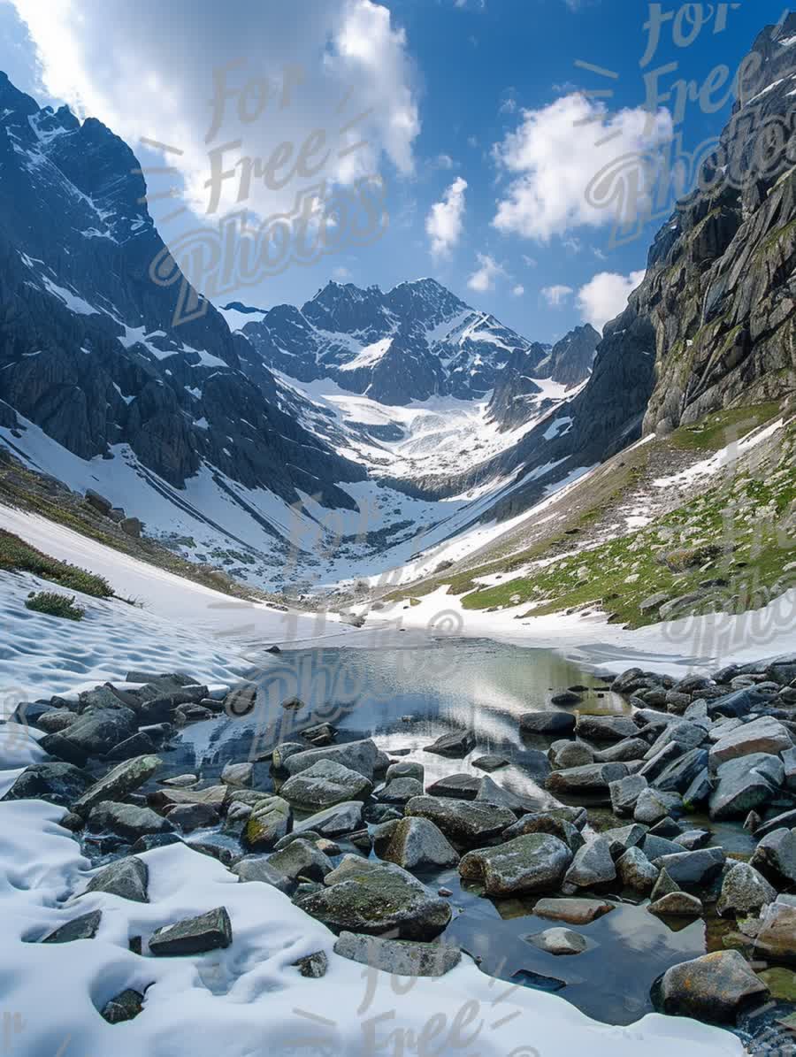 Majestic Mountain Landscape with Snow-Capped Peaks and Reflective Alpine Lake